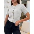 thumbnail image 4 of Women Short Sleeve Cardigan Cable Knit Cropped Button Down Crewneck Sweater Tops White M, 4 of 9