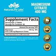 Magnesium Citrate 400 mg - 120 tablets Elemental Magnesium Supports Function of muscles, bones, heart Non-GMO per serving