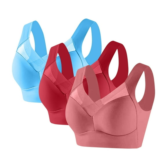 3 Pack Womens Seamless Sports Bras No Underwire Mesh Breathable Full Coverage Support Yoga Running Bra (3XL, Sky Blue/Red/Watermelon Red)