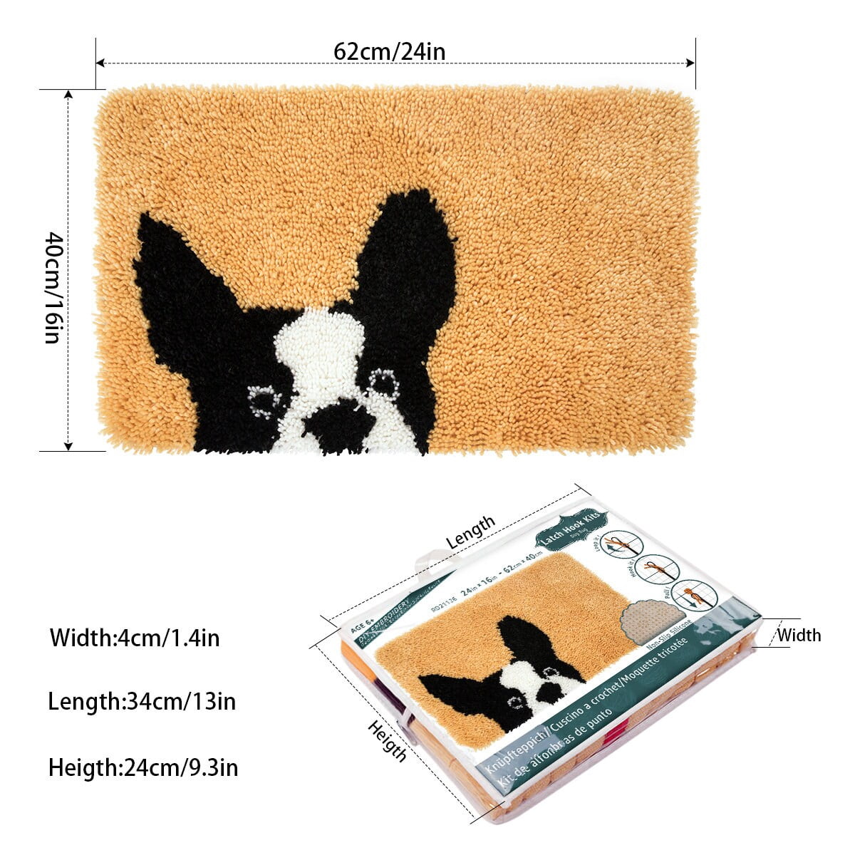 Latch Hook Rug Kits Embroidery DIY Dog Head Pattern Crochet Needlework Crafts for Adults and Kids Beginners 20"x 15"