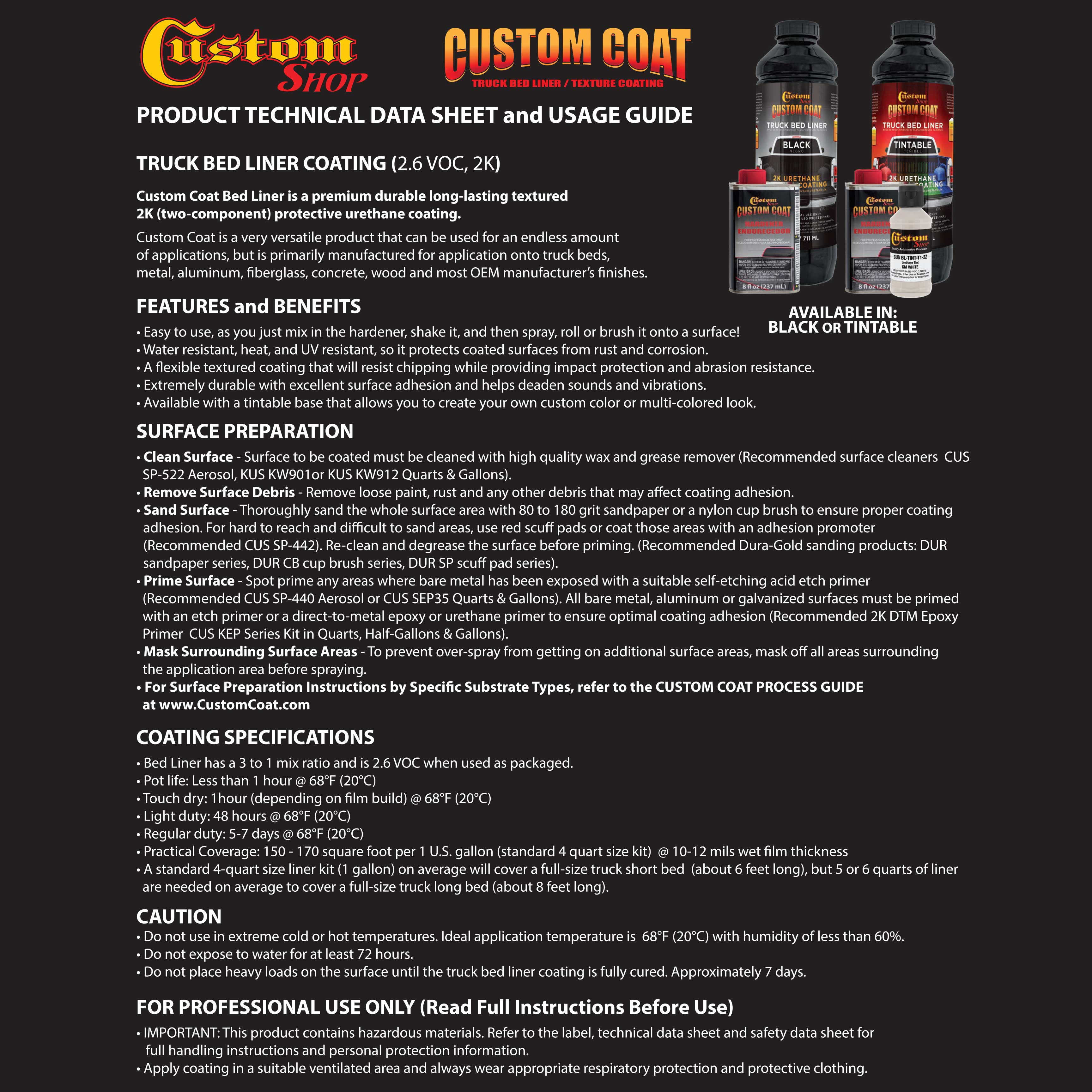 Custom Coat 30277 Sand Brown T95 Urethane Spray-On Truck Bed Liner, 1 Gallon Kit with Spray Gun