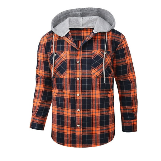 Camisas Para Hombre Manga Larga Abrigo de camisa a cuadros de franela de lana con capucha informal de moda de primavera para hombres Watermelon Red 3XL Walmart en linea