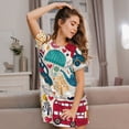 thumbnail image 3 of Fotbe London Symbols Bata de Dormir para Mujer con Estampado, Camisón de Algodón de Manga Corta, Ropa de Dormir Casual, 3 of 6