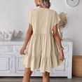 thumbnail image 6 of ClodeEU Women's V Neck Ruffled Short Sleeve Babydoll Dress,Casual Flowy Tiered Mini Dress Beige,Women's Plus L, 6 of 8
