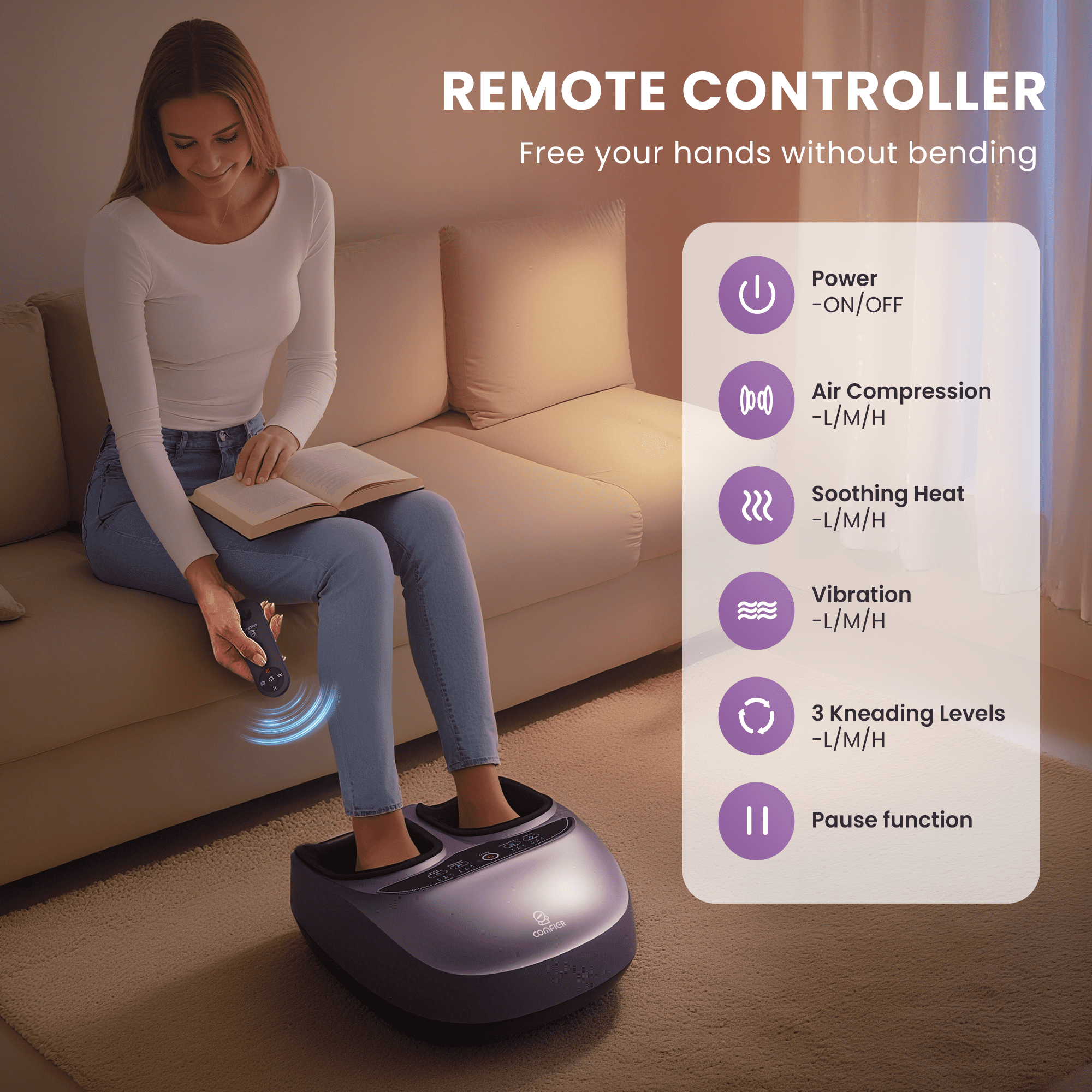 Shiatsu Foot Massager with Heat, Comfier Foot Massage Machine for Blood Circulation Neuropathy, Gifts for Mom Dad , Purple