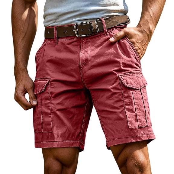 TQWQT Men's Cargo Shorts 7 Inch Casual Work Shorts Relaxed Fit Lightweight Summer Outdoor Hiking Shorts with Pockets Red 2XL