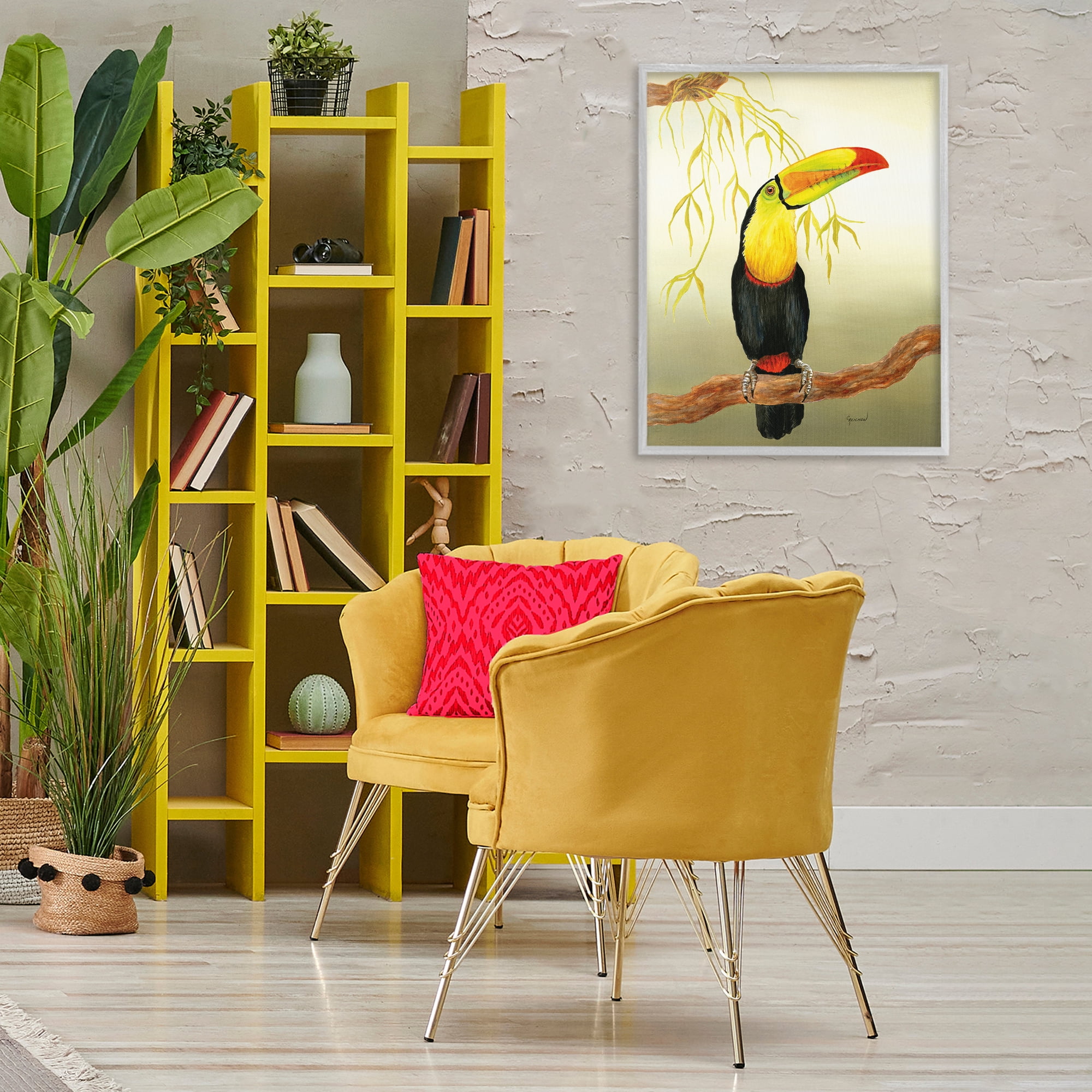 Stupell Industries One Toucan on Branch Animals & Insects Painting Gray Framed Art Print Wall Art, 24 x 30