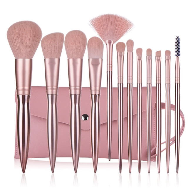 FELTECHELECTR 12Pcs Electroplating Makeup Brushes Kit Rose Gold Plastic Handle for Cosmetic Application