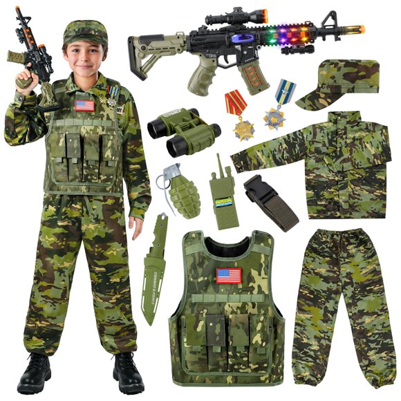Disfraz Metemot Kids Army para niños con juguetes militares de 3 a 12 años