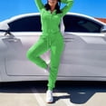 thumbnail image 2 of MORTTIC Women's Solid Color Two-Piece Drawstring Hooded Track Set Zip-Up Top Pocket Pants with Ribbed Detail Green，L, 2 of 7