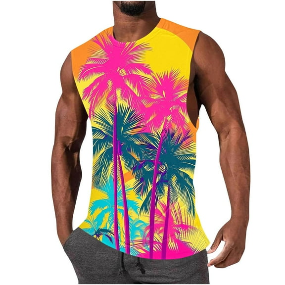 guisaled Mens Tank Tops Beach Summer Sleeveless Shirts Fashion Hawaiian Graphic Holiday Vacation Tank Top Casual Crewneck Top