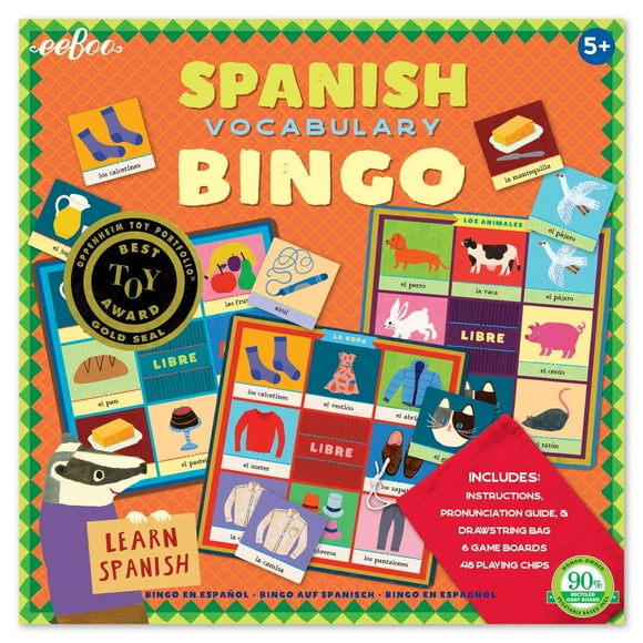 Eeboo: Spanish Bingo Vocabulary Game A Game Of Imaginative Problem Solving Educational Games That Cultivates Conversation Socialization And Skill-Building Learn Spanish For Ages 5 And Up