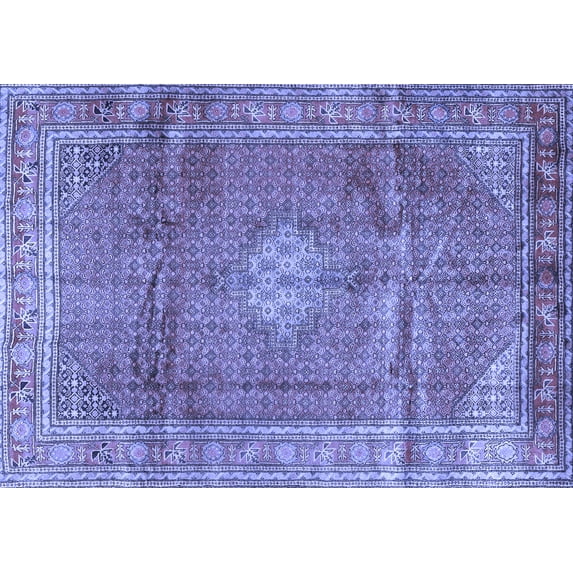 Ahgly Company Machine Washable Indoor Rectangle Persian Blue Traditional Area Rugs, 7' x 10'