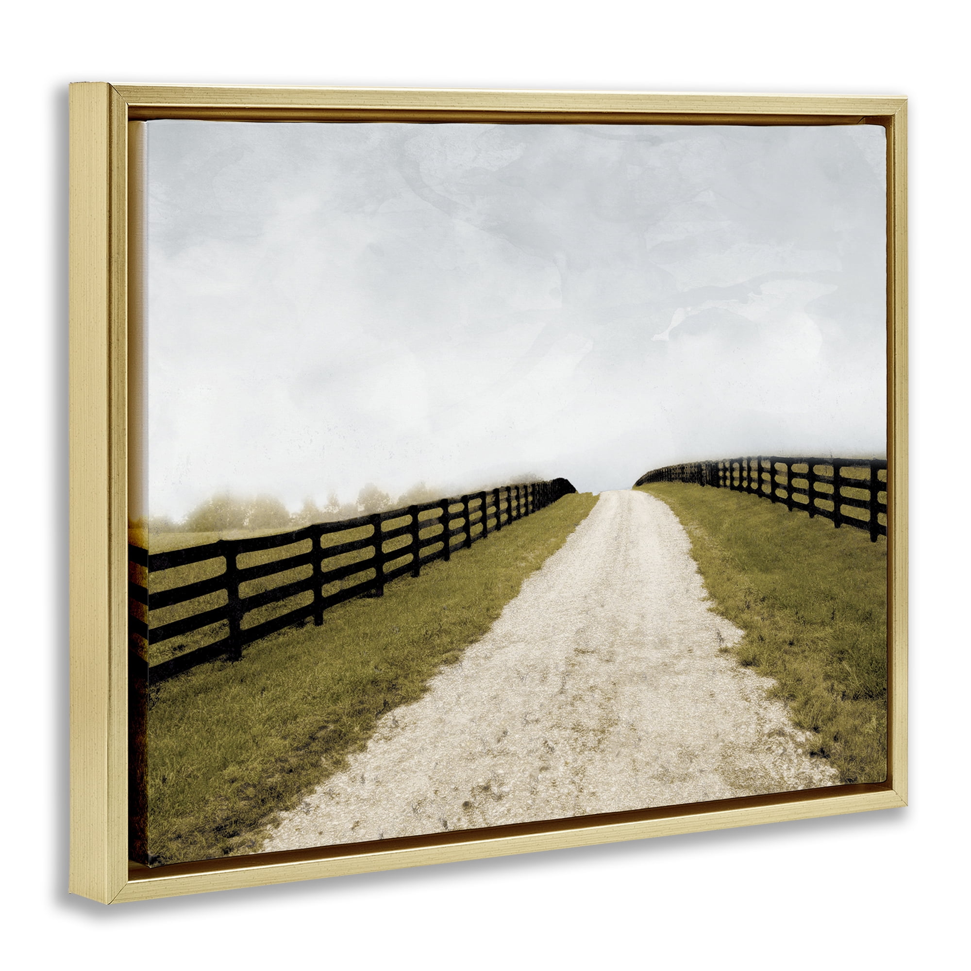 Stupell Industries Fenced Countryside Lane Gold Framed Floater Canvas Wall Art, design by Ynon Mabat