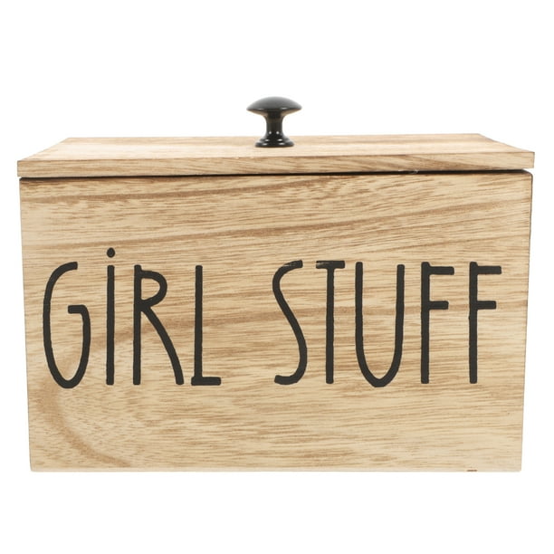 GOOHOCHY Organizador de toallas sanitarias de madera rústica con tapa, caja de almacenamiento de productos femeninos, organizador de accesorios de baño, soporte para toallas de algodón para baño