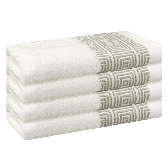 Juego de toallas de mano con patrones geométricos REGALWOVEN, toallas de baño de algodón, toallas de cara de bajo pelaje para baño, hotel, spa 13" x 13" blanco 4 piezas