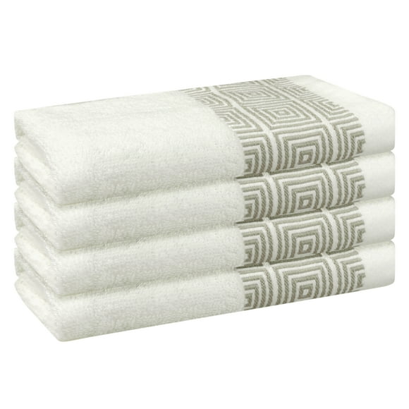 Juego de toallas de mano con patrones geométricos REGALWOVEN, toallas de baño de algodón, toallas de cara de bajo pelaje para baño, hotel, spa 13" x 13" blanco 4 piezas