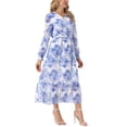 thumbnail image 4 of INSPIRE CHIC Vestidos de Chifón para Mujeres con Mangas Largas Semi Transparentes, Vestido Bohemio Floral con Volantes y Bolsillo Blanco M, 4 of 6