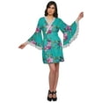 thumbnail image 2 of Moomaya Robe Courte Imprimée pour Mariée Préparation Manches Cloche Peignoir Femmes Enveloppe, 2 of 6