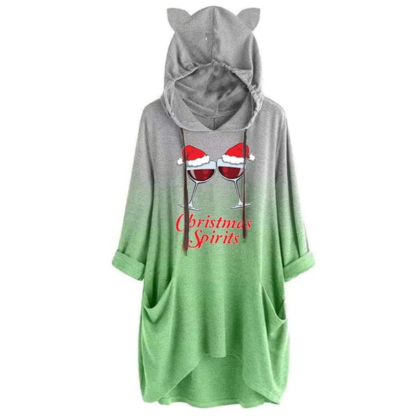 Sudadera informal de manga larga con capucha y estampado navideño para mujer Pompotops gfhjh23468