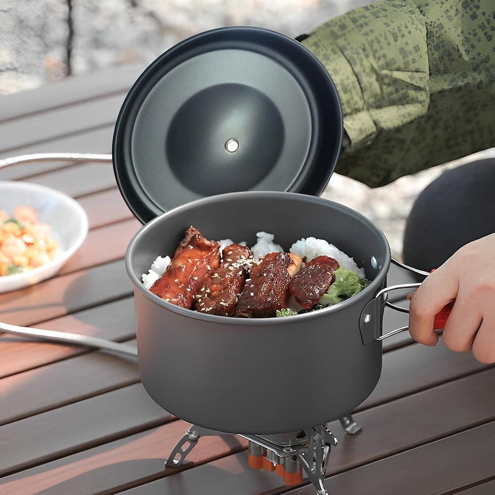XMZHOU Camping Cookware Set Camping Gear Non-Stick Cooking Equipment Lightweight Stackable Pot Pan Bowls for Outdoor Activities