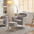 thumbnail image 4 of Ktaxon Accent Chair with Ottoman Set, Flannel Upholstered Single Sofa with Lumber Pillow Armchair with Armrests and Footrest for Bedroom Living Reading Room Office Light Gray, 4 of 8