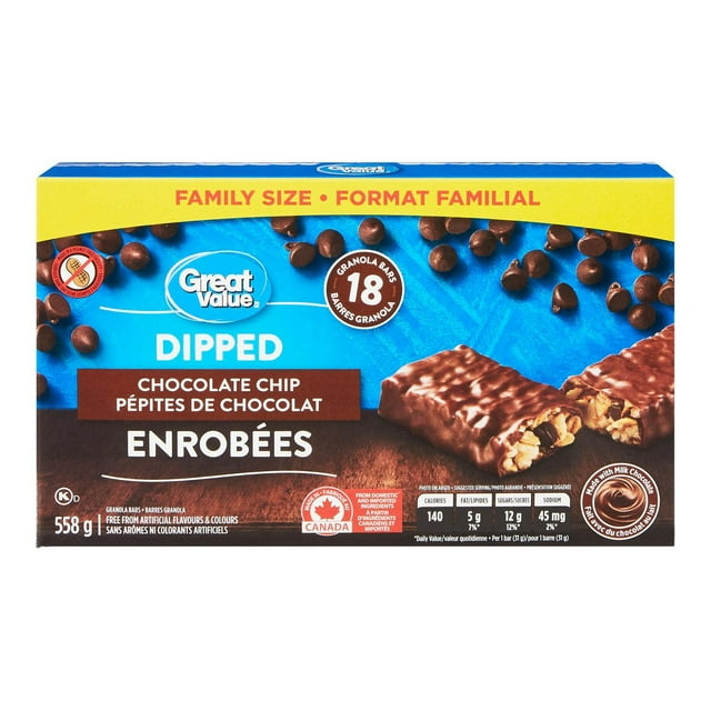 Barres de céréales Great Value enrobées de chocolat, format familial