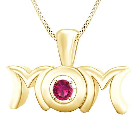 AFFY Mother's Day Jewelry Gifts Round Simulated Ruby Mom Pendant Necklace In 14k Yellow Gold Over Sterling Silver