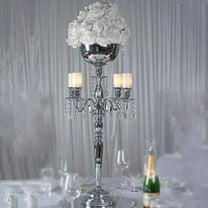 BalsaCircle 33" Metal Candelabra Candle Holder Centerpiece Silver