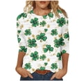 thumbnail image 2 of Meichang Hauts pour Femmes Chemise Tendance de la Saint-Patrick Manches 3/4 Chemises Graphiques Trèfle Chanceux Coupe Ample Col Rond Hauts d'Été Décontractés T-Shirt Irlandais, 2 of 5