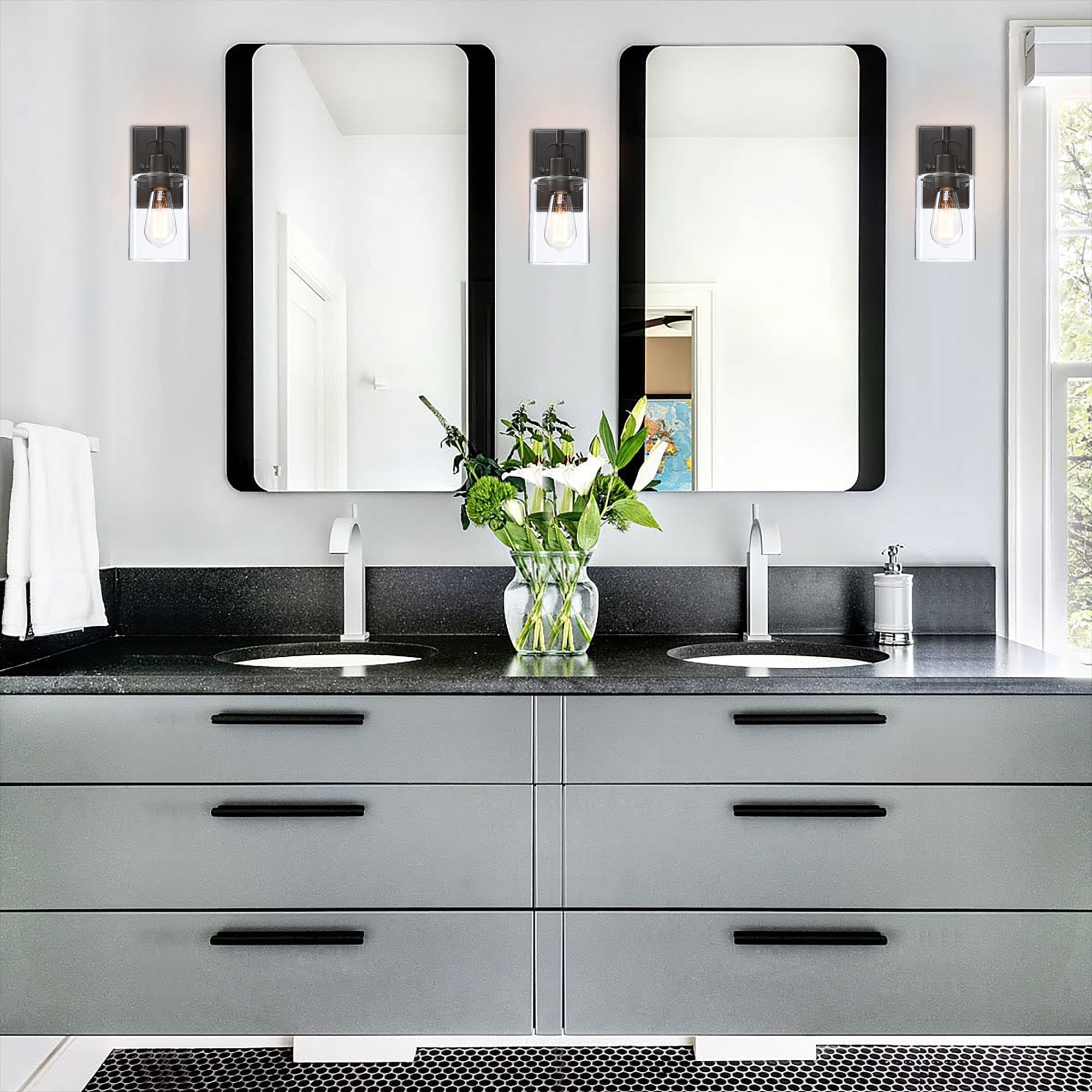 1-Light Bronze Bathroom Lighting over Mirrors Modern Vanity Light Fixtures with Clear Glass Shade