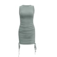 thumbnail image 4 of Mefallenssiah Women'S Summer Solid Color Fashion Slim Pleated Thread Drawstring Sleeveless Crew Neck Dress, 4 of 4