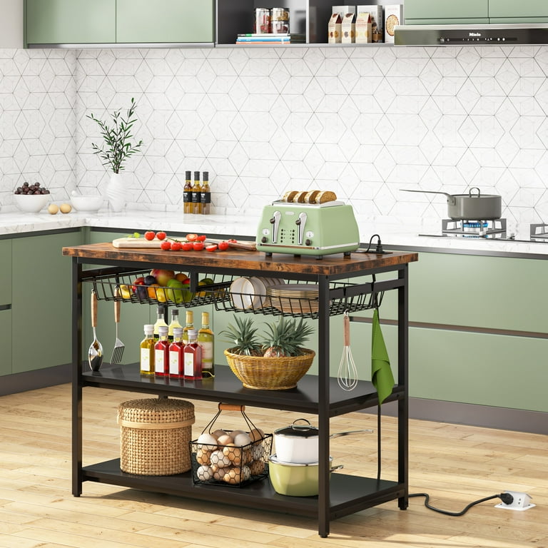 Tribesigns Brown Wood Base with Wood Top Kitchen Island (15.7-in x 31.5-in x 66.5-in) | HOGA-C0176