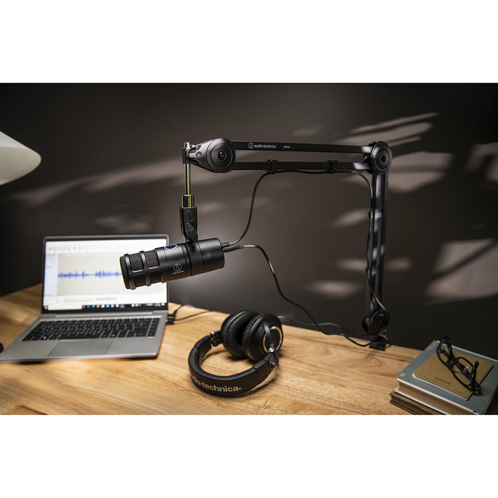 Audio-Technica Hypercardioid Dynamic Podcast Microphone AT2040 Bundle with 2 YR CPS Extended Warranty, Metal Shock Mount, Pop Filter, Suspension Boom Scissor Arm Stand and 25ft XLR Cable