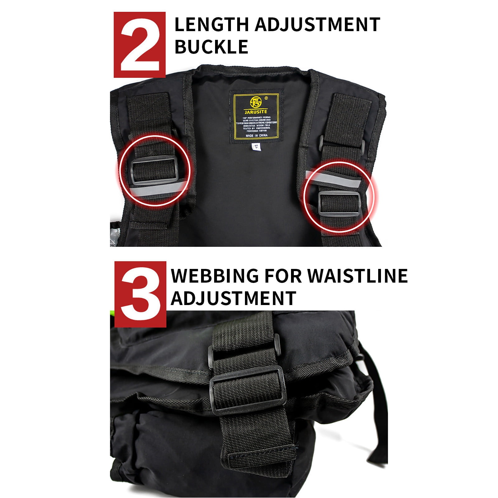 Multi-Pocket Fishing Life Vest with Reflective Strips,Adjustable Safety Jacket for Boating and Water Sports,Buoyancy Aid with Whistle for Adult Outdoor Activities(Black)