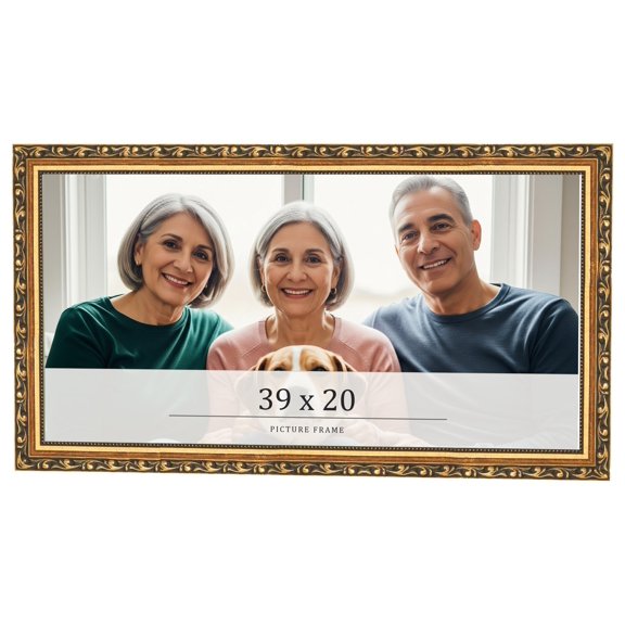39x20 Frame Black & Gold Solid Wood Picture Frame Width 1.125 Inches | Interior Frame Depth 0.375