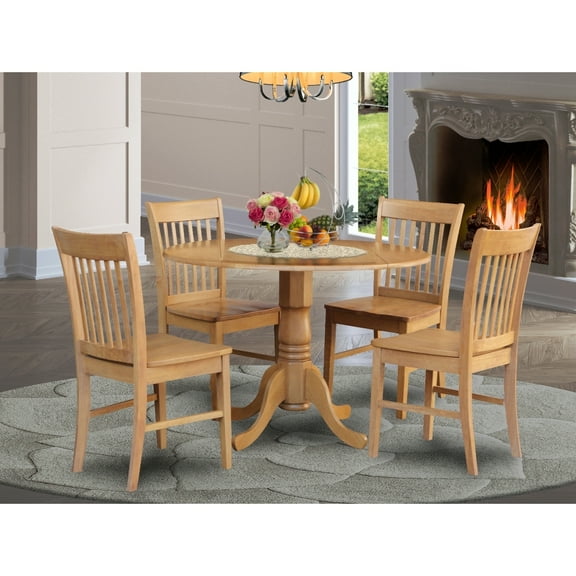 Small Kitchen Table Set - Round Drop Leaf Table & Dinette Chairs - Compact Dining Room Furniture