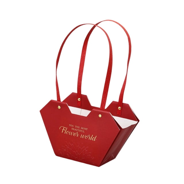simhoa Bouquet Storage Handbag Birthday Florist Packaging Bag Flower Paper Gift Box Dark Red