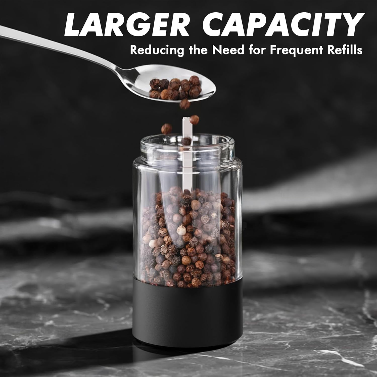 Electric Salt and Pepper Grinder Set USB Rechargeable Automatic Mills with LED Light Large Capacity Adjustable Coarseness One-Hand Operation Stable Base
