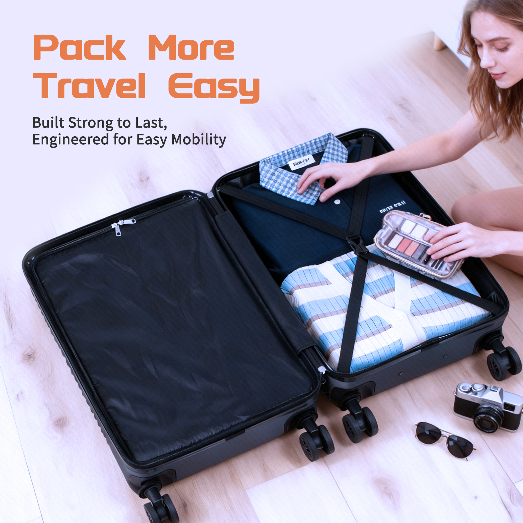 Rosamo Luggage Sets 3 Piece, HardsideTravel Suitcase with Spinner Wheels 20/24/28" , Carry on Luggage with TSA Lock(Grey)