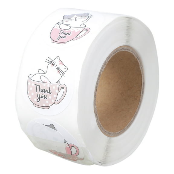 AOOOWER 500Pcs/Roll Cute Kitty for Cat Thank You Stickers Wedding Party Self-Adhesive La