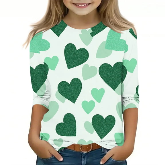 St.Patrick's Day Agkizg Toddler Baby Girls Summer Tops, Short Sleeve T-shirt for Kids, Toddler Girls 3/4 Sleeve Blouse Tee Children Green Printing Crewneck T Shirts, Sizes 7-8 Years