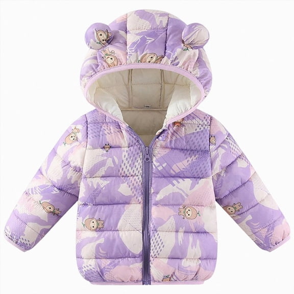 Xyant Infant Baby Cute Cartoon Print Winter Jacket Bear Ear Hood Warm Puffer Coat for Toddler Boys Girls 12M-6T (Purple,5-6 Years)