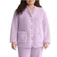 thumbnail image 2 of Women Fuzzy Fleece Jacket Warm Winter Pajama Coats V Neck Button Down Cardigan Sweaters Sleepwear Long Sleeve Thermal Soft Comfy Pjs Warm Winter Coat with Pockets, 2 of 9