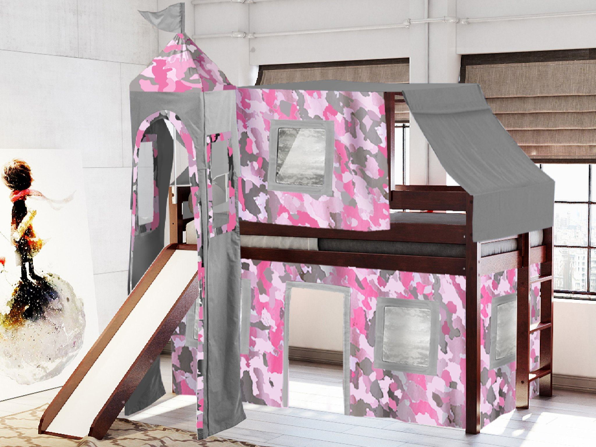 JACKPOT! Princess Low Loft Bed with Slide Pink Camo Tent ...