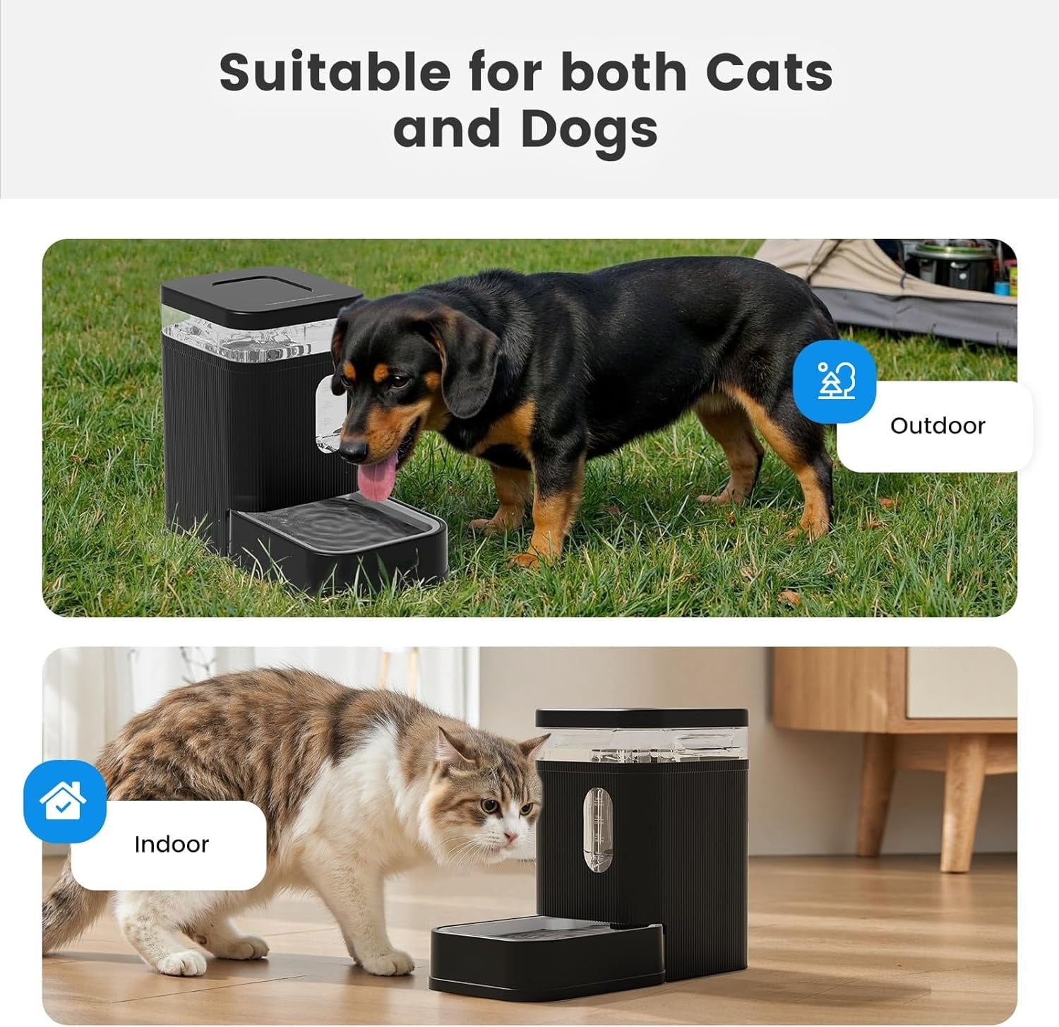 Nomipaw Automatic Dog Water Dispenser Gravity Waterer with Stainless Steel Bowl Water Dispenser 6.5L Large Capacity Water Feeder with Filters for Dogs Cats Pets, BPA-Free Noise-Free (Black, 6.5L)