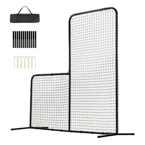 KFFKFF L Screen for Baseball Batting Cage, Safety Screen Measuring 7x7 ft for Baseball and Softball, Portable Body Protector Batting Screen with Ground Stakes and Carry Bag, Robust Pitching Net