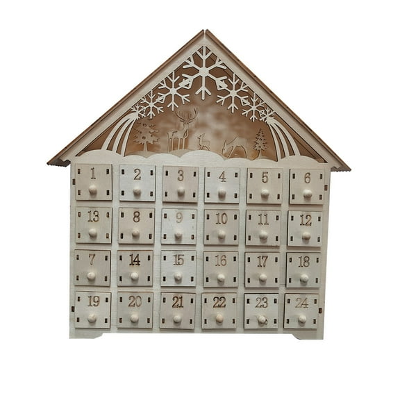 Christmas Advent Calendar 24 Days Countdown Decoration Reusable Detachable Wooden Tabletop Christmas Decoration（D）