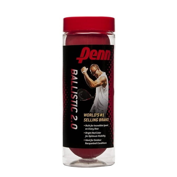 Penn Ballistic 2.0 Racquetballs, 3 Ball Can, White
