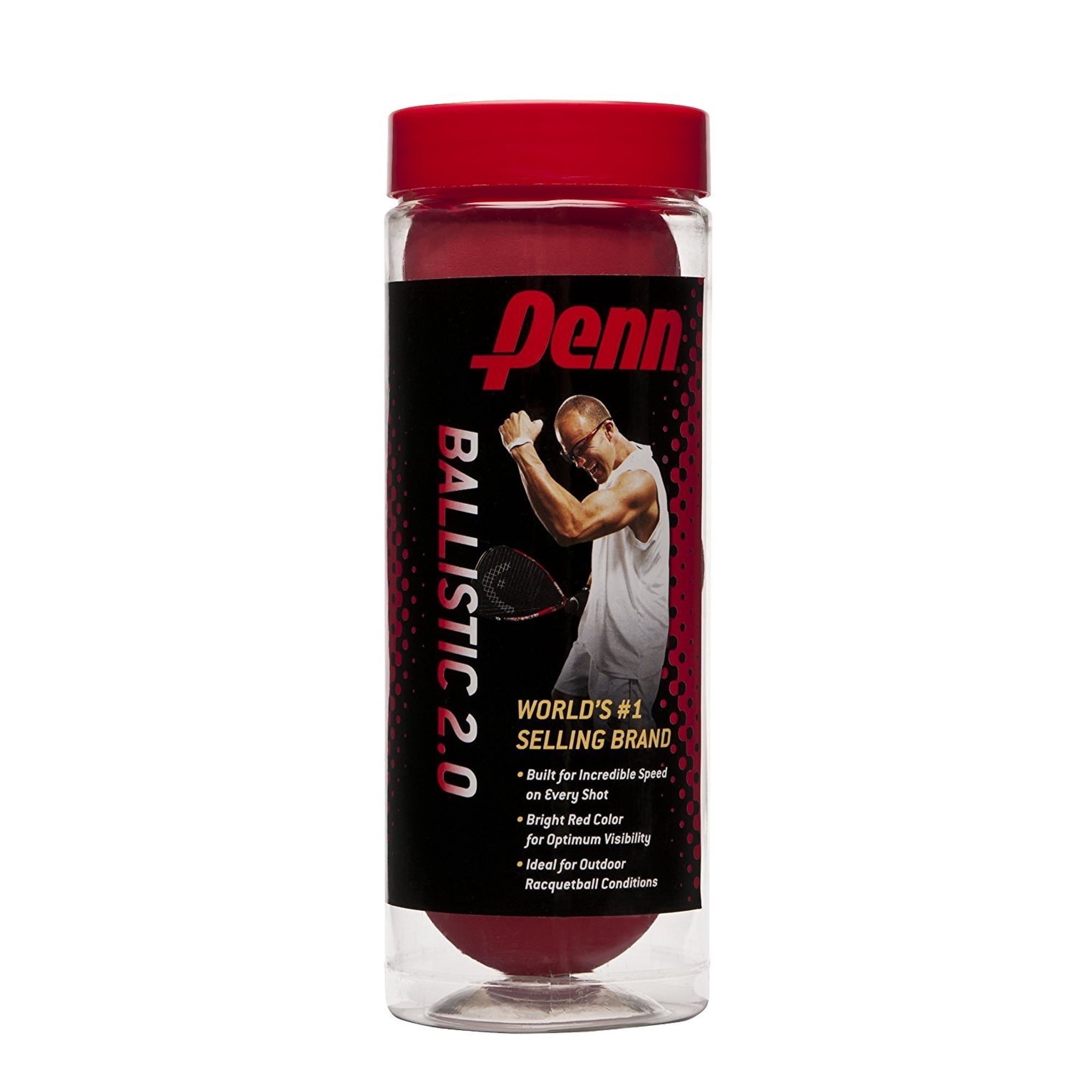 Penn Ballistic 2.0 Racquetballs, 3 Ball Can, White